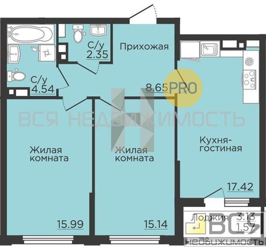 2-комнатная квартира, 65.66кв.м - изображение 0