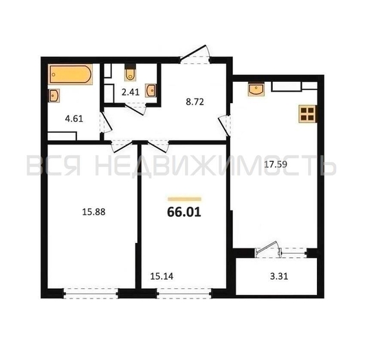 2-комнатная квартира, 66.01кв.м - изображение 0