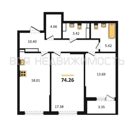 2-комнатная квартира, 74.26кв.м - изображение 1