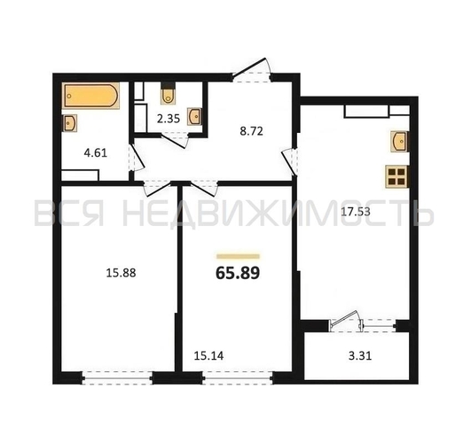 2-комнатная квартира, 65.89кв.м - изображение 0