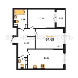 2-комнатная квартира, 64.69кв.м - изображение 1