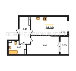 1-комнатная квартира, 48.3кв.м - изображение 1