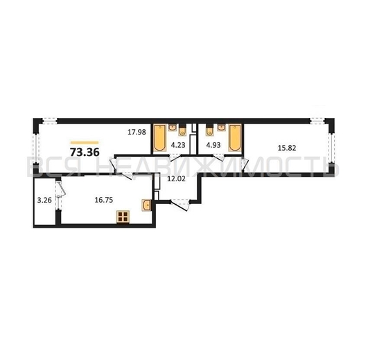 2-комнатная квартира, 73.36кв.м - изображение 0