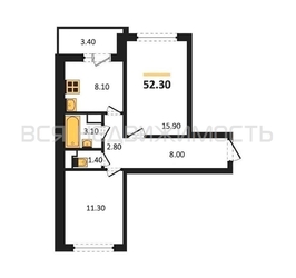 2-комнатная квартира, 52.3кв.м 2-комнатная квартира, 52.3кв.м - изображение 1
