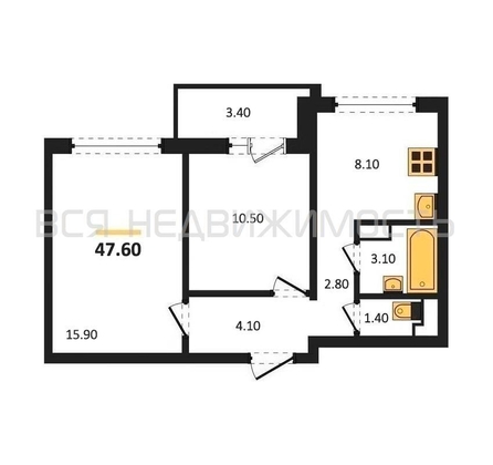 2-комнатная квартира, 47.6кв.м - изображение