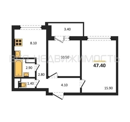 2-комнатная квартира, 47.4кв.м - изображение