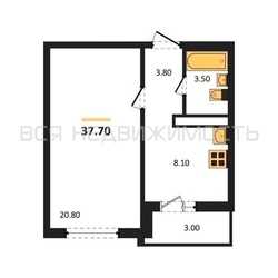 1-комнатная квартира, 37.7кв.м 1-комнатная квартира, 37.7кв.м - изображение 1