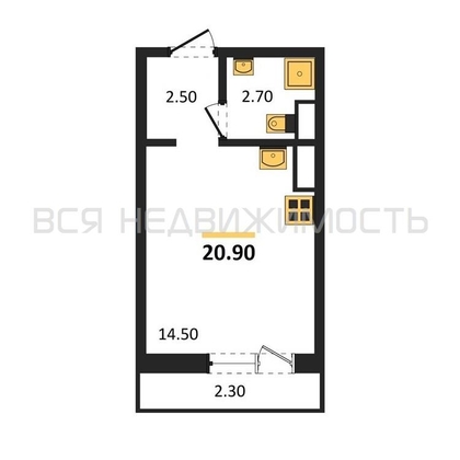 квартира-студия, 20,9кв.м. - изображение