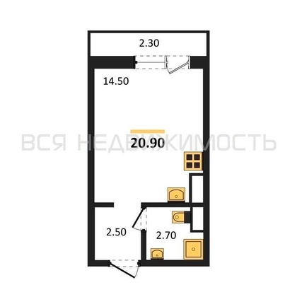 квартира-студия, 20,9кв.м. - изображение