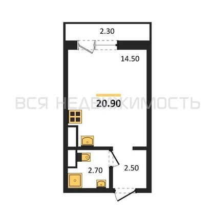 квартира-студия, 20,9кв.м. - изображение
