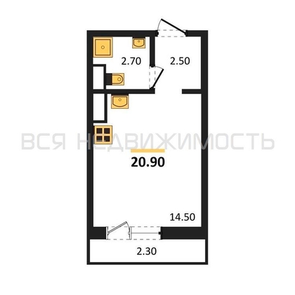 квартира-студия, 20,9кв.м. - изображение