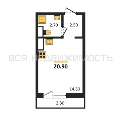 квартира-студия, 20,9кв.м. - изображение
