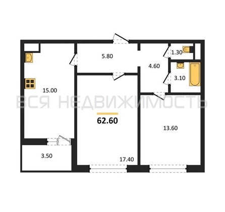 2-комнатная квартира, 62.6кв.м - изображение