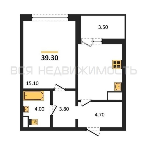 1-комнатная квартира, 39.3кв.м - изображение 0