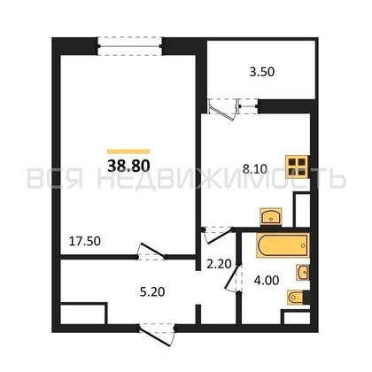 1-комнатная квартира, 38.8кв.м - изображение
