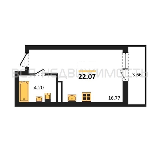 квартира-студия, 22,07кв.м. - изображение 0