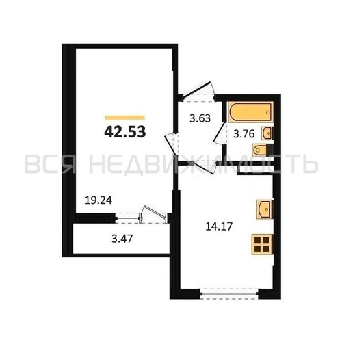 1-комнатная квартира, 42.53кв.м - изображение 0