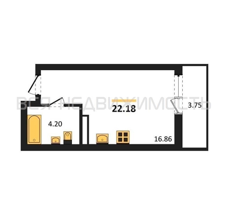 квартира-студия, 22,18кв.м. - изображение