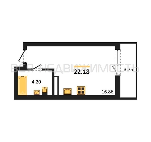 квартира-студия, 22,18кв.м. - изображение 0