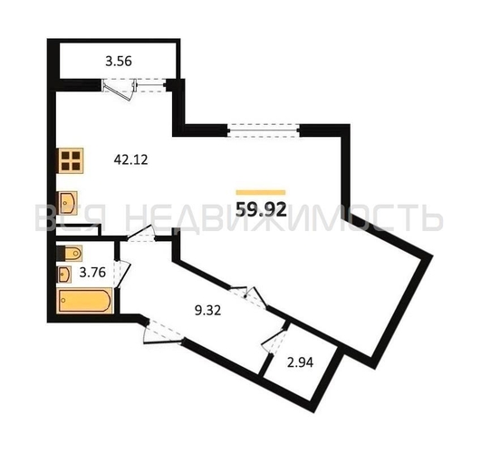 квартира-студия, 59,92кв.м. - изображение 0