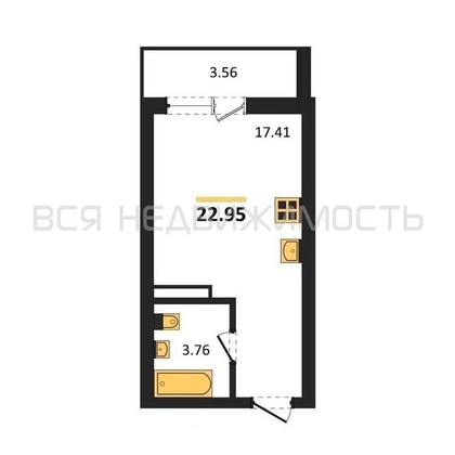 квартира-студия, 22,95кв.м. - изображение