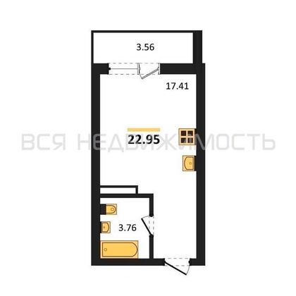 квартира-студия, 22,95кв.м. - изображение