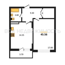 1-комнатная квартира, 45.56кв.м - изображение 1