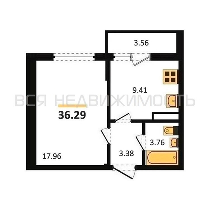 1-комнатная квартира, 36.29кв.м - изображение