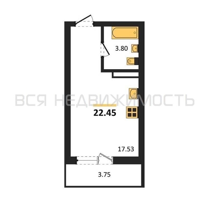 квартира-студия, 22,45кв.м. - изображение