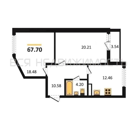 2-комнатная квартира, 67.7кв.м - изображение
