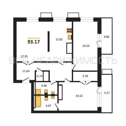 2-комнатная квартира, 93.17кв.м - изображение