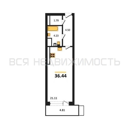 квартира-студия, 36,44кв.м. - изображение