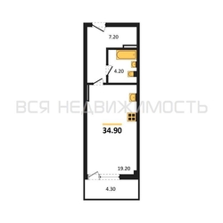 квартира-студия, 34,9кв.м. квартира-студия, 34,9кв.м. - изображение 1
