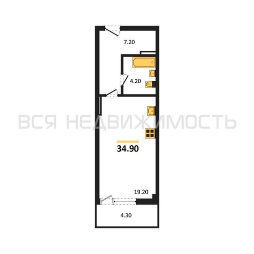 квартира-студия, 34,9кв.м. - изображение 0