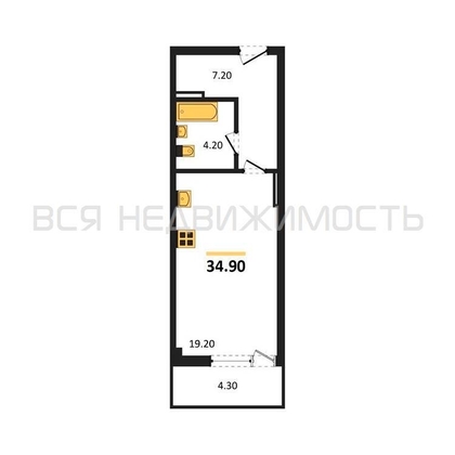 квартира-студия, 34,9кв.м. - изображение