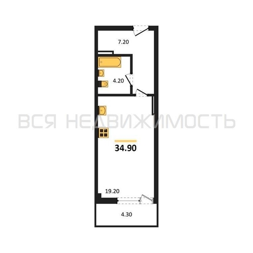 квартира-студия, 34,9кв.м. - изображение 0