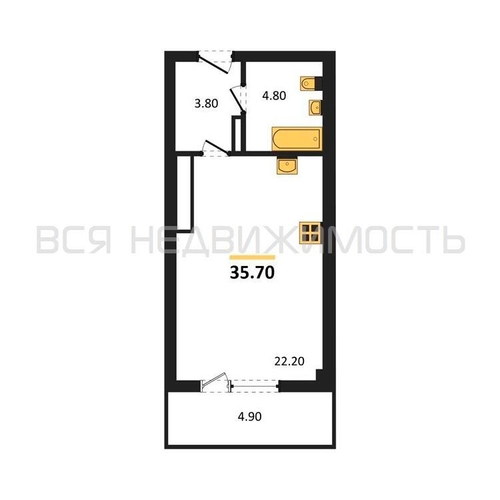 квартира-студия, 35,7кв.м. - изображение 0