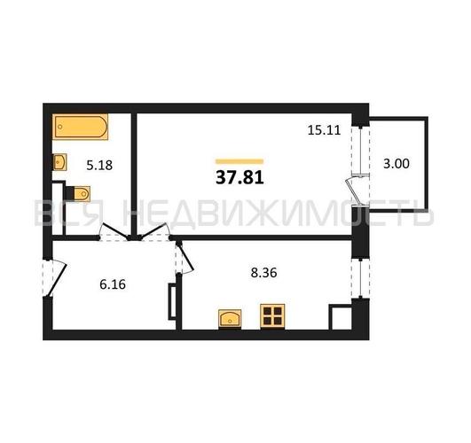 1-комнатная квартира, 37.81кв.м - изображение 0