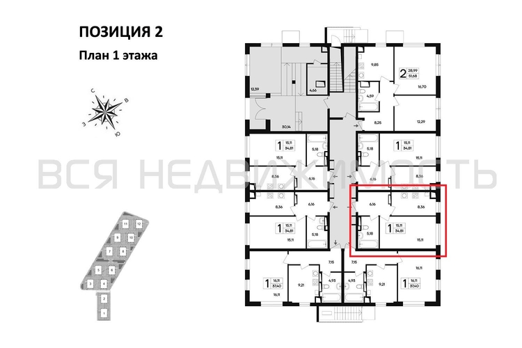 1-комнатная квартира, 34.81кв.м - изображение 1
