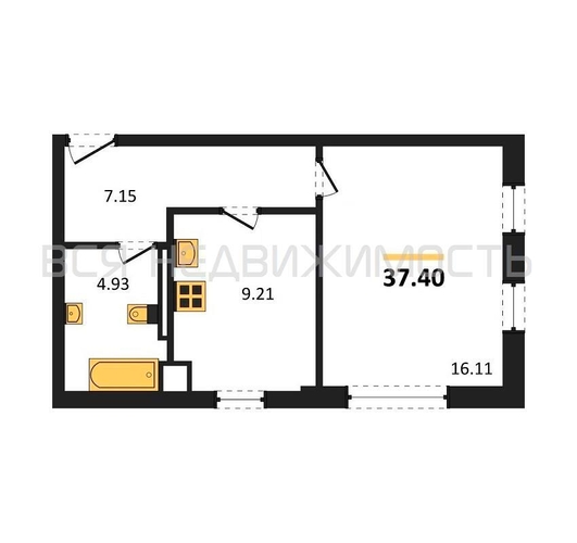 1-комнатная квартира, 37.4кв.м - изображение 0