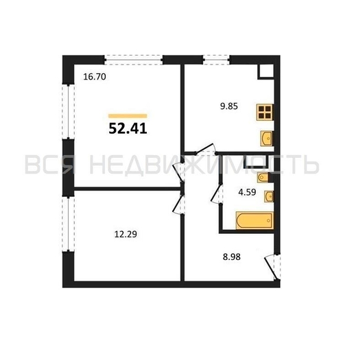 2-комнатная квартира, 52.41кв.м - изображение 0