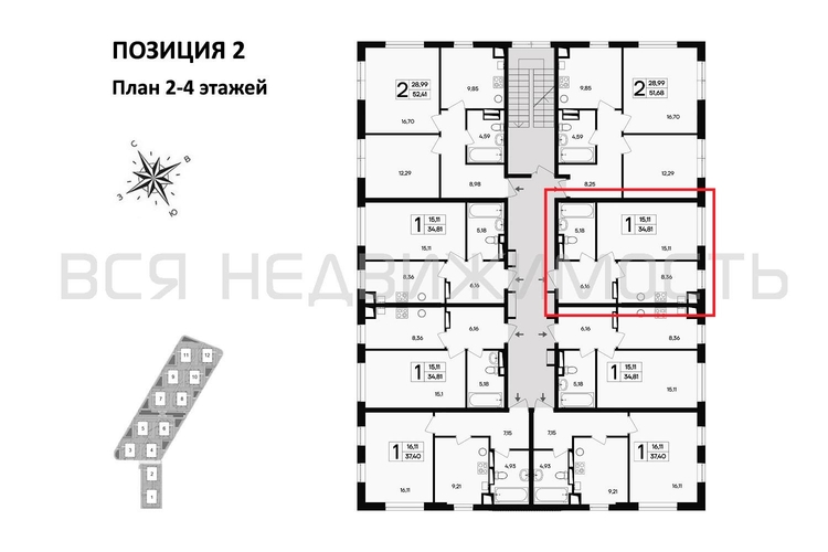 1-комнатная квартира, 34.81кв.м - изображение 1