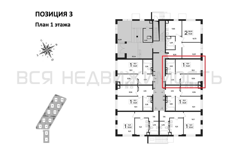 1-комнатная квартира, 34.81кв.м - изображение 1