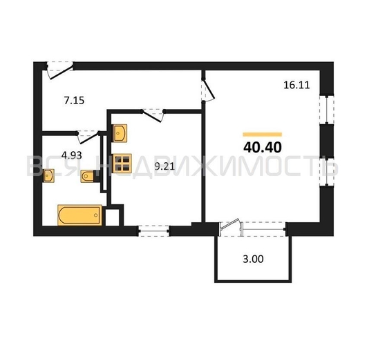 1-комнатная квартира, 40.4кв.м - изображение 0