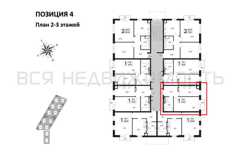 1-комнатная квартира, 36.21кв.м - изображение 1