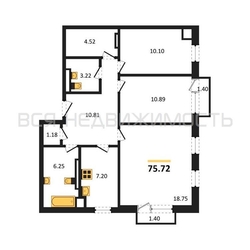 3-комнатная квартира, 75.72кв.м - изображение 1