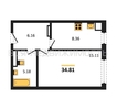 1-комнатная квартира, 34.81кв.м - изображение 1 1-комнатная квартира, 34.81кв.м - изображение 1