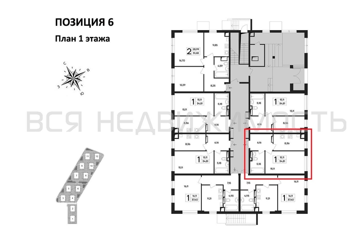 1-комнатная квартира, 34.81кв.м - изображение 1