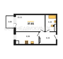 1-комнатная квартира, 37.81кв.м - изображение 1