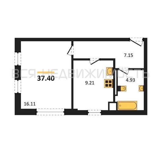 1-комнатная квартира, 37.4кв.м - изображение 0